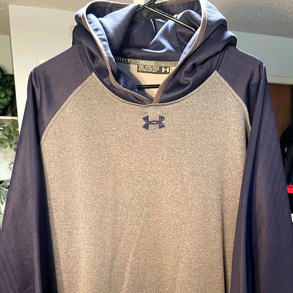 Under Armour Grey & Blue Loose Fit Embroidered Logo Hoodie w Pocket SZ 2XL - Picture 1 of 4